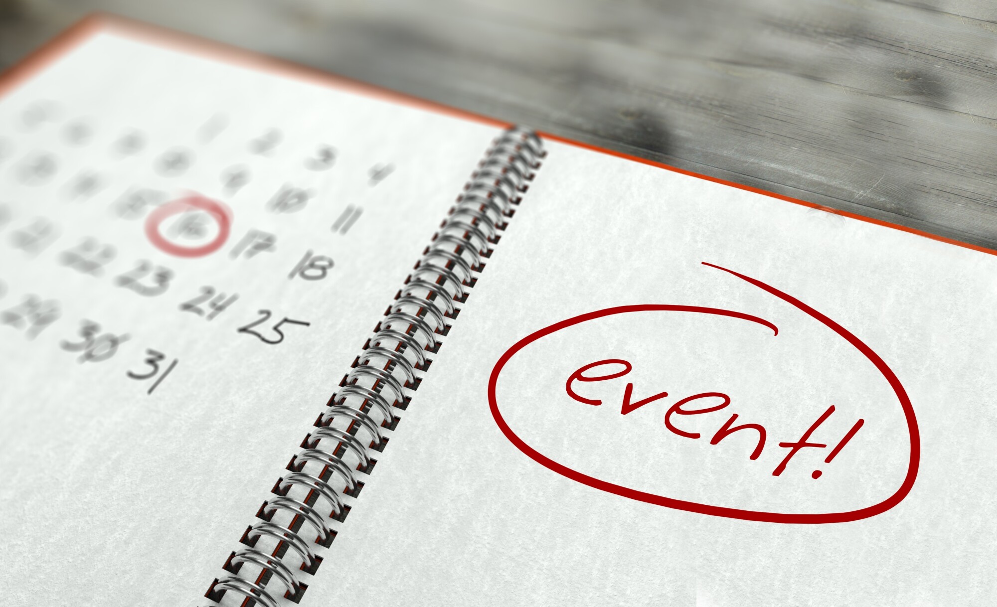 a calendar with the word event circled in red