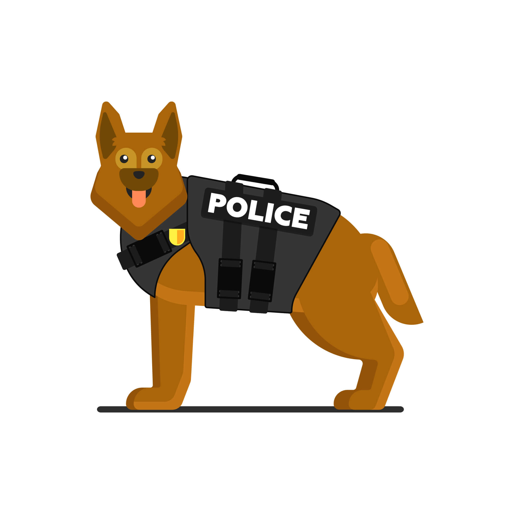 a graphic of a police dog wearing a black vest with the word police on it