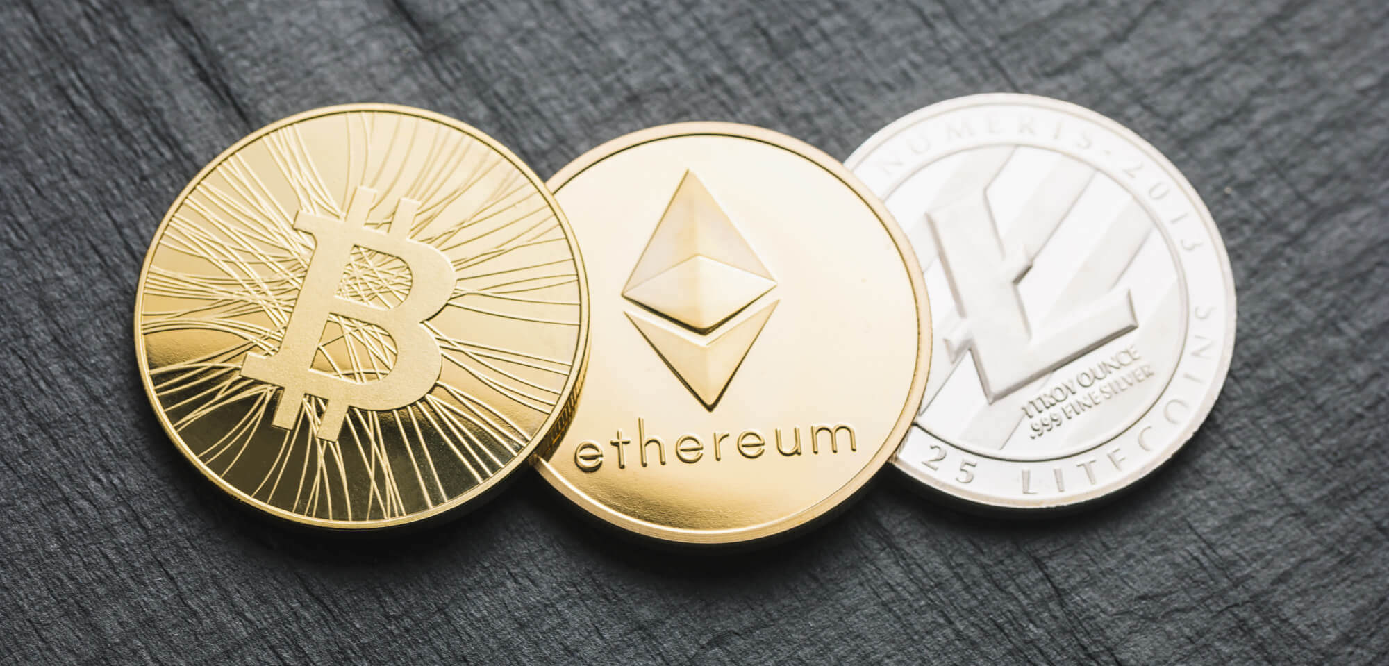 a bitcoin, ethereum, and litecoin